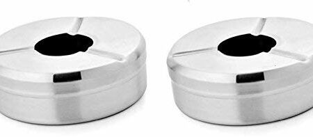 AYURVEDACOPPER Ashtray for Cigarette Stainless Steel Ash Holder Tray with Lid for Home, Office and Bar (Pack of 2)