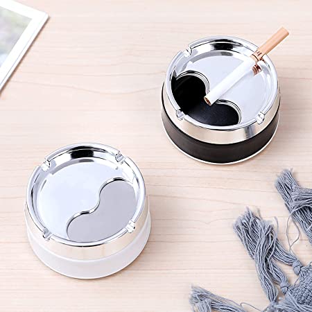 Agavo Plastic and Stainless Steel Windproof Ashtray Rotating Lid Convenient Smokeless Ashtray For Cigarette, Cigar for Home and Office1