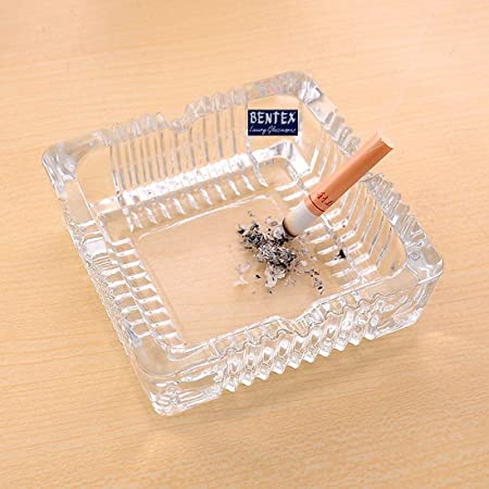 BENTEX Glass Ash Tray For Cigarette, Cigar Smoking For Home, Car, Balcony, Crystal Clear Big Size Square Ash Tray Box, Set of (1)3