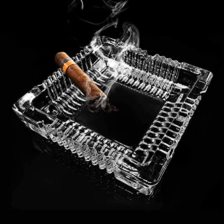 BENTEX Glass Ash Tray For Cigarette, Cigar Smoking For Home, Car, Balcony, Crystal Clear Big Size Square Ash Tray Box, Set of (1)4