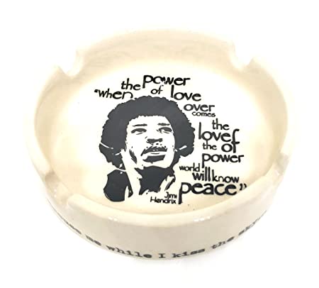 Ek Do Dhai Classic Jimi Hendrix Ceramic Ashtray (14 cm x 13 cm x 6 cm, Black and White)