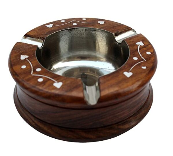ITOS365 Wood Cigarette Ashtray (Brown_3.7 Inch X 3.7 Inch X 0.9 Inch)