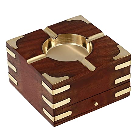 ITOS365 Wooden Decorative Ashtray with Cigarette Storage Case Box Drawer (Large)1