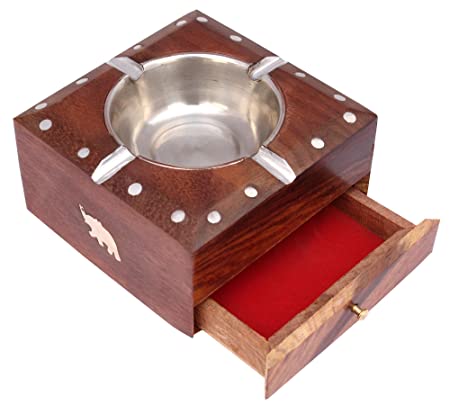 ITOS365 Wooden Handmade Ashtray with Cigarette Holder 4 Slots for Home Office Car