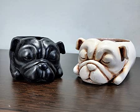 Inara Creation Dog Ashtray Smoking for Home, Office and Bar (Black & Beige) - Set of 2