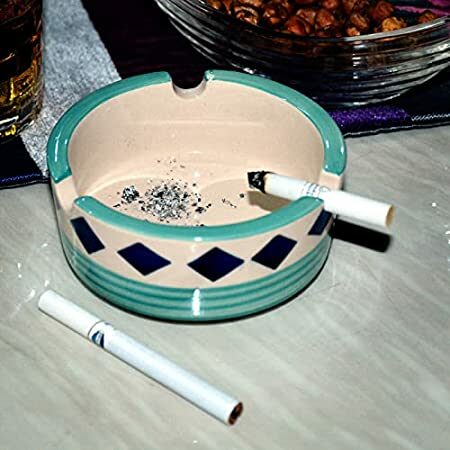 KITTENS Ceramic Ash Tray Hand Painted in Blue Diamond Pattern (Set of 1)