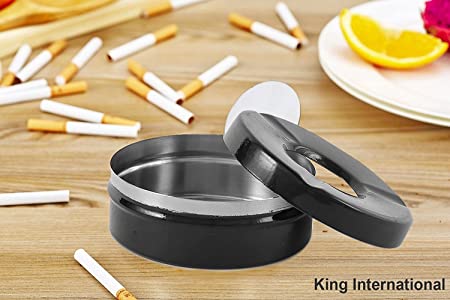 King International 100% Stainless Steel Black Ashtray For Indoor Or Outdoor Use2