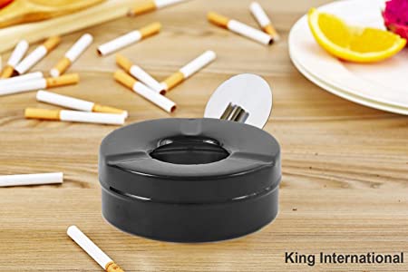 King International 100% Stainless Steel Black Ashtray For Indoor Or Outdoor Use3