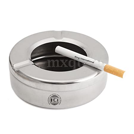 King International Stainless Steel Ash Tray with Lid, 9 cm
