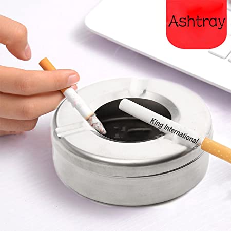 King International Stainless Steel Ash Tray with Lid, 9 cm3
