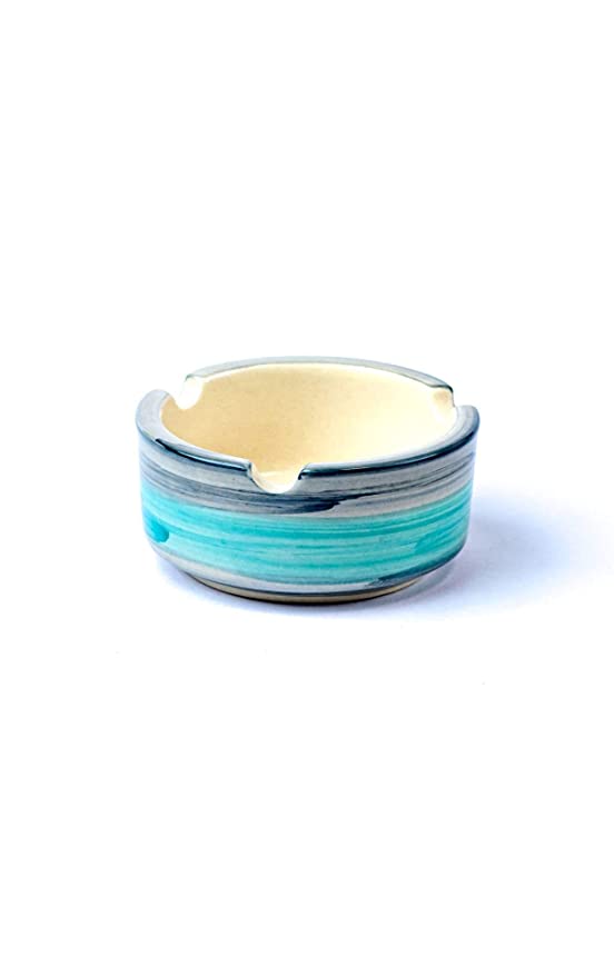 Mi&Mo Ceramic Ashtray - Stoneware Handmade Ashtray for Indoor or Outdoor Use, Ash Holder for Smokers, Desktop Smoking Ash Tray for Home - 1Piece, Oceanic Color