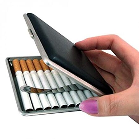 My home Leather Alloy PU Cigarette Case Box Metal Holder for 20 Pieces Cigarette (Black)
