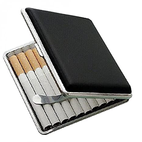 My home Leather Alloy PU Cigarette Case Box Metal Holder for 20 Pieces Cigarette (Black)1