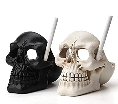 Resin Human Skull Ashtray Home Ornaments for Scary Halloween Decorations, Decorative Skulls, Skeletons Figurines for Bar Accessories, Smoking Room Decor for Smokers (Black)4