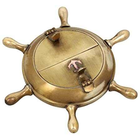 Shalinindia Brass Wheel Design Ashtray (Gold_5 Inch X 5 Inch X 0.7 Inch)
