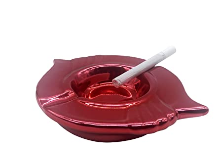 Shopster Creative Red Metallic Ceramic Cigarette Ashtray Tabletop Portable Modern Ashtrays Cigar for Outdoor Indoor Desktop Smoking home Office Fashion Decoration