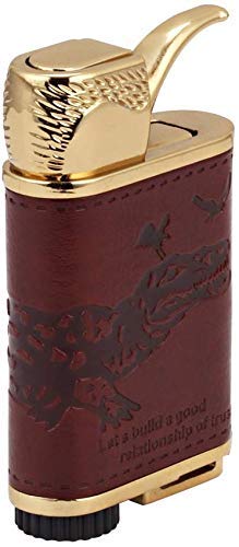 WBD Antique Kuppi Leather Brass Emblem Cigar Shape Cigarette Lighter Pocket Lighter - Brown1