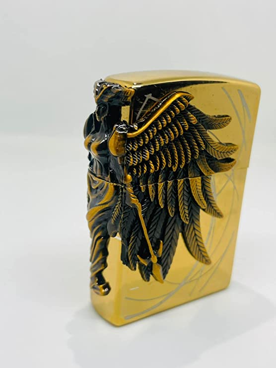 WBD Cigarette Windproof Pocket Lighter ( Golden Glossy ) Angel Design