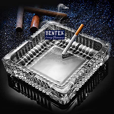 BENTEX Glass Ash Tray For Cigarette, Cigar Smoking For Home, Car, Balcony, Crystal Clear Big Size Square Ash Tray Box, Set of (1)
