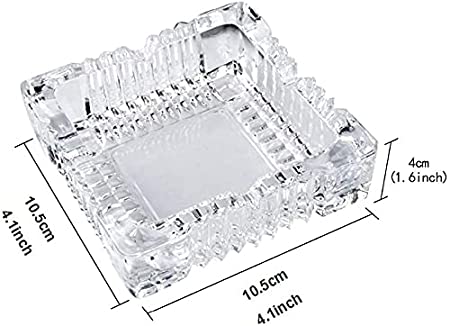 BENTEX Glass Ash Tray For Cigarette, Cigar Smoking For Home, Car, Balcony, Crystal Clear Big Size Square Ash Tray Box, Set of (1)1
