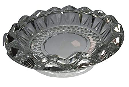 Breewell 2019 Crystal Quality Glass Ash Plate 5.5 x 5.5 inch Tray, Round Tabletop, Glass Ashtray, Smoke Collectible Tribal Decoration