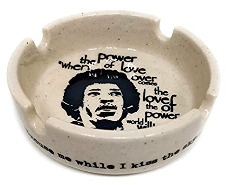 Ek Do Dhai Classic Jimi Hendrix Ceramic Ashtray (14 cm x 13 cm x 6 cm, Black and White)1