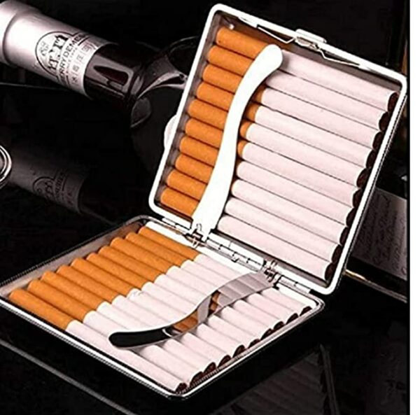 HASTHIP® Cigarette Case King Size for Men Women Holds 20 Cigarettes Case Box Holder Brown Leather Vintage Hard Metal Full Pack 84mm Regular Size5