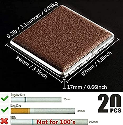 HASTHIP® Cigarette Case King Size for Men Women Holds 20 Cigarettes Case Box Holder Brown Leather Vintage Hard Metal Full Pack1