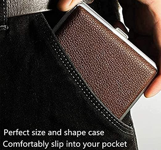 HASTHIP® Cigarette Case King Size for Men Women Holds 20 Cigarettes Case Box Holder Brown Leather Vintage Hard Metal Full Pack6