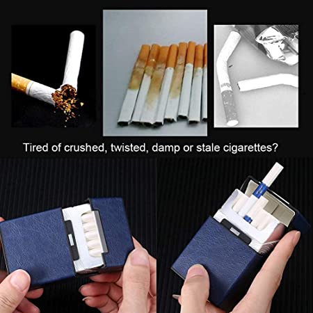 HASTHIP® King Size PU Leather Cigarette Case with Flip Top Closure Pocket Carrying Cigarette Hard Box and Holder for Whole Package Cigarettes 20pcs Design Fancy Style Box (Blue)5