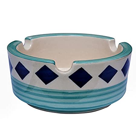 KITTENS Ceramic Ash Tray Hand Painted in Blue Diamond Pattern (Set of 1)1