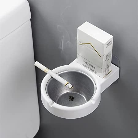 Leeonz Self Adhesive Wall Mounted Ashtray Waterproof Stainless Steel Ashtray Smoking Ashtray Cigarette Ashtray Outdoor Ashtray For Bathroom Home Office Toilet Livingroom Indoor Outdoor (White)