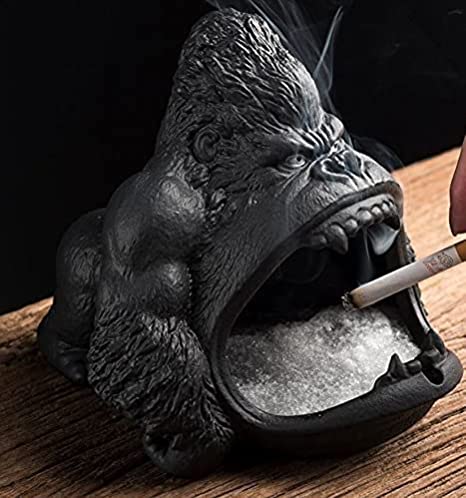 Resin Gorilla Polyresin Ashtray , Figurines for Bar Accessories, Smoking Room Decor for Smokers (Dark Black)