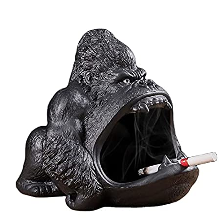 Resin Gorilla Polyresin Ashtray , Figurines for Bar Accessories, Smoking Room Decor for Smokers (Dark Black)2