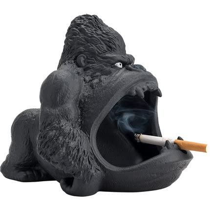 Resin Gorilla Polyresin Ashtray , Figurines for Bar Accessories, Smoking Room Decor for Smokers (Dark Black)4