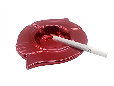 Shopster Creative Red Metallic Ceramic Cigarette Ashtray Tabletop Portable Modern Ashtrays Cigar for Outdoor Indoor Desktop Smoking home Office Fashion Decoration2