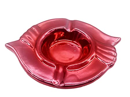 Shopster Creative Red Metallic Ceramic Cigarette Ashtray Tabletop Portable Modern Ashtrays Cigar for Outdoor Indoor Desktop Smoking home Office Fashion Decoration3