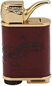 WBD Antique Kuppi Leather Brass Emblem Cigar Shape Cigarette Lighter Pocket Lighter - Brown