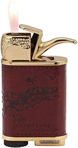 WBD Antique Kuppi Leather Brass Emblem Cigar Shape Cigarette Lighter Pocket Lighter - Brown3