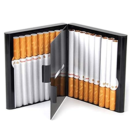 XuBa Men Aluminum Pocket Storage Case for 20 Cigarette Holder Flip Open Container Black Interesting5
