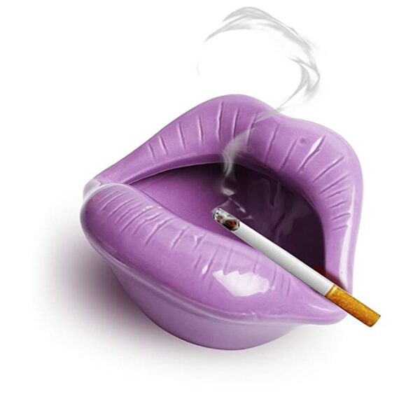 ewinever Ceramic Cigarette Ashtray Novelty Lip Mouth Cigarette Ashtray Holder for Smoker Fashion Home & Office Decorations (Purple)